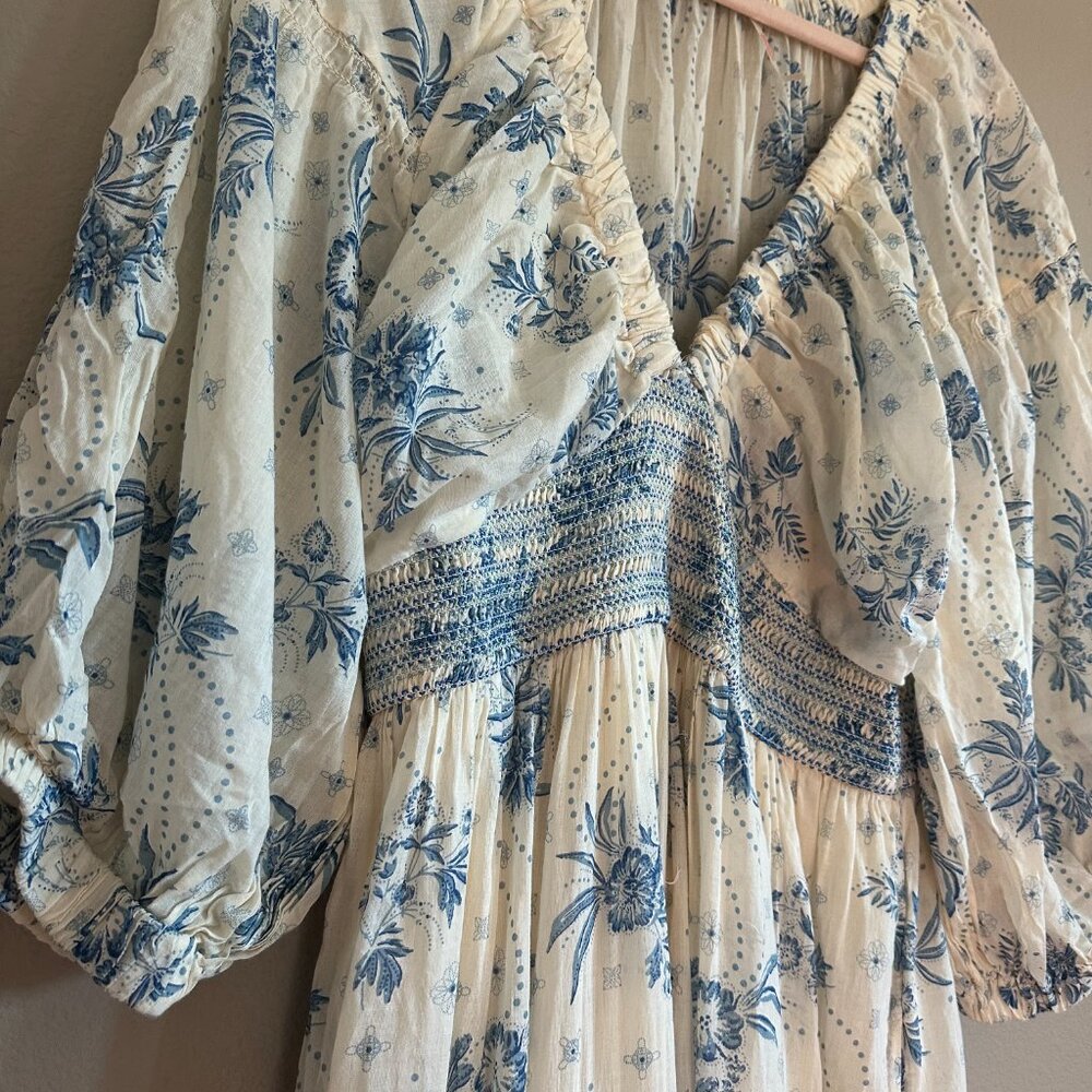 Free People Golden Hour Maxi Dress - Blue/Ivory Sz Large - Picture 9 of 11